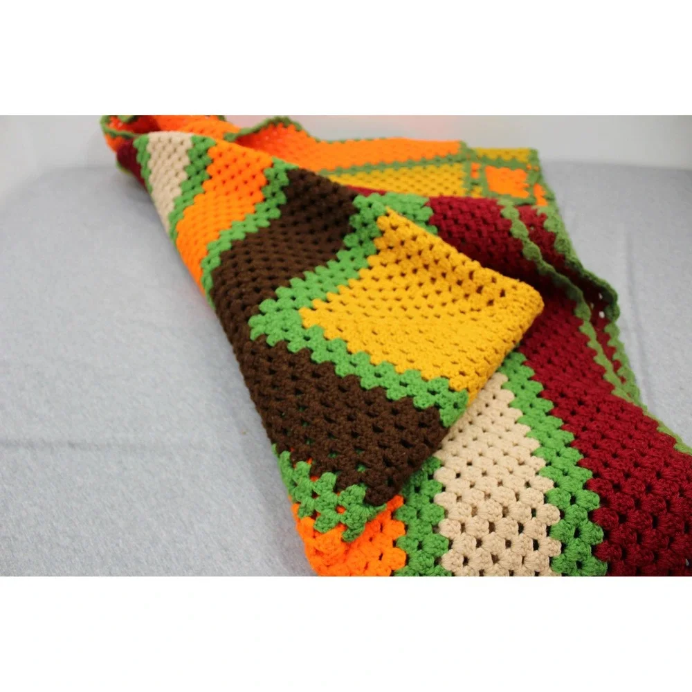 Handmade Blanket Approx 70x56 Multicolor Granny Square Afghan Crochet Retro Boho
